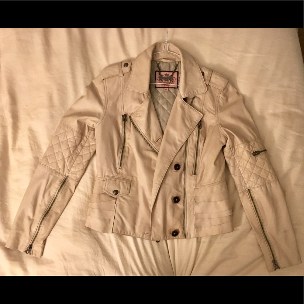 Juicy Couture Beige Leather Motorcycle Jacket